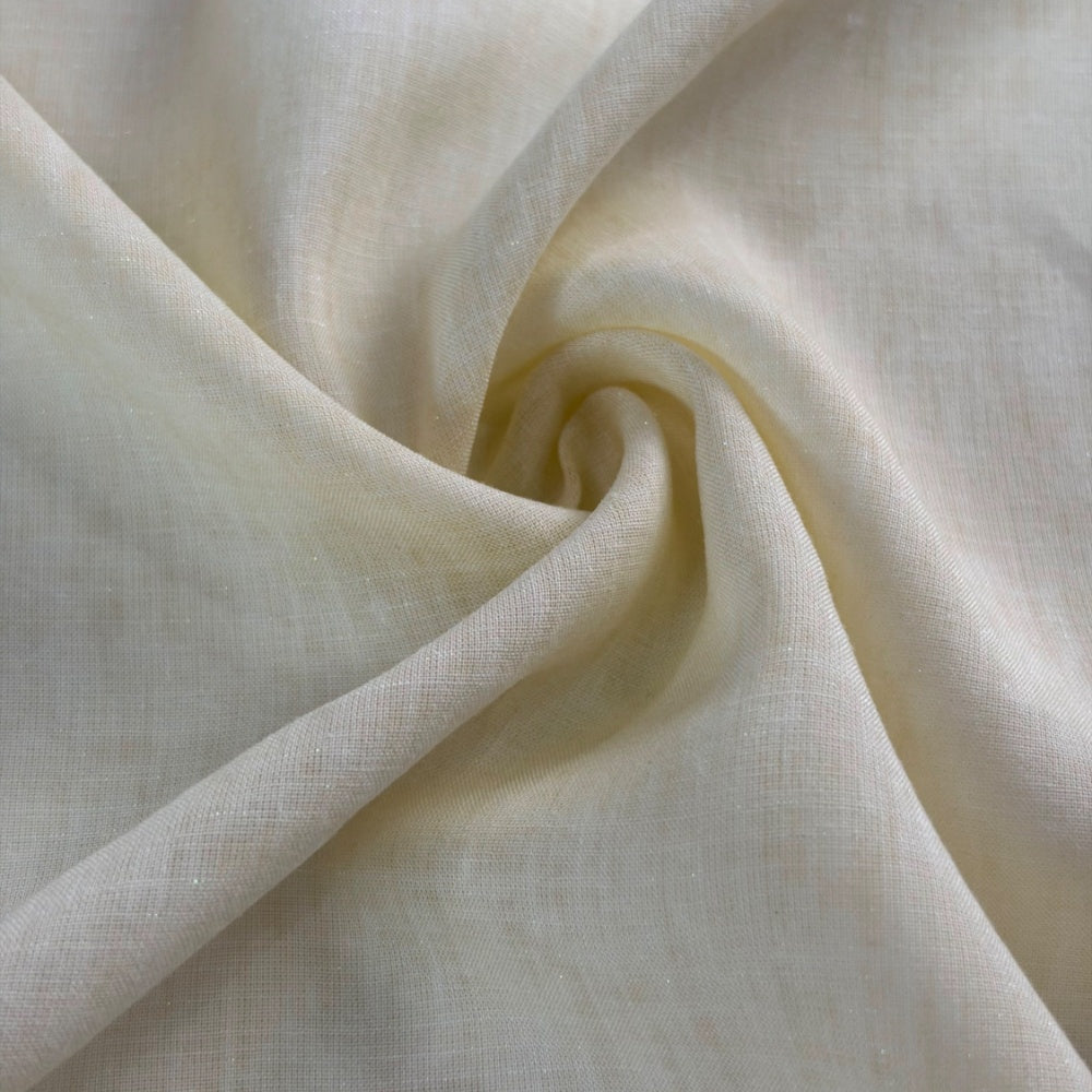 Close-up of plain ivory fabric draped in curved folds, with a fine visible grid texture.