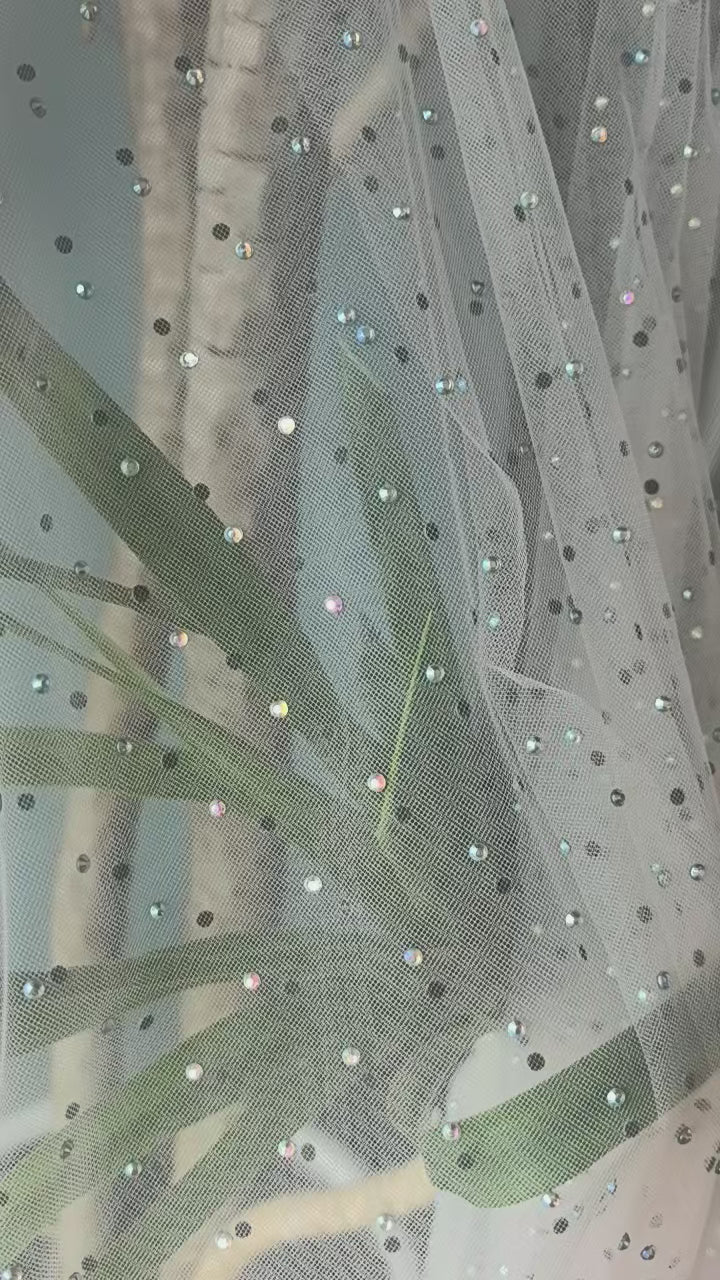 100% Nylon Knitted Fabric with Hot-Fix Rhinestones